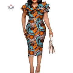 Riche African Ruffles Collar Belt Dresses for Women Dashiki Print Dress Vestidos Women Wedding African Clothing WY5740 - SHOWLU FASHION STORE
