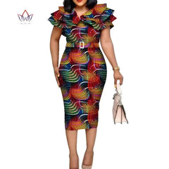 Riche African Ruffles Collar Belt Dresses for Women Dashiki Print Dress Vestidos Women Wedding African Clothing WY5740 - SHOWLU FASHION STORE