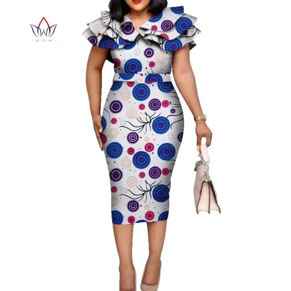 Riche African Ruffles Collar Belt Dresses for Women Dashiki Print Dress Vestidos Women Wedding African Clothing WY5740 - SHOWLU FASHION STORE