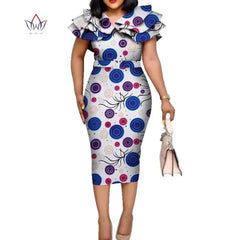 Riche African Ruffles Collar Belt Dresses for Women Dashiki Print Dress Vestidos Women Wedding African Clothing WY5740 - SHOWLU FASHION STORE