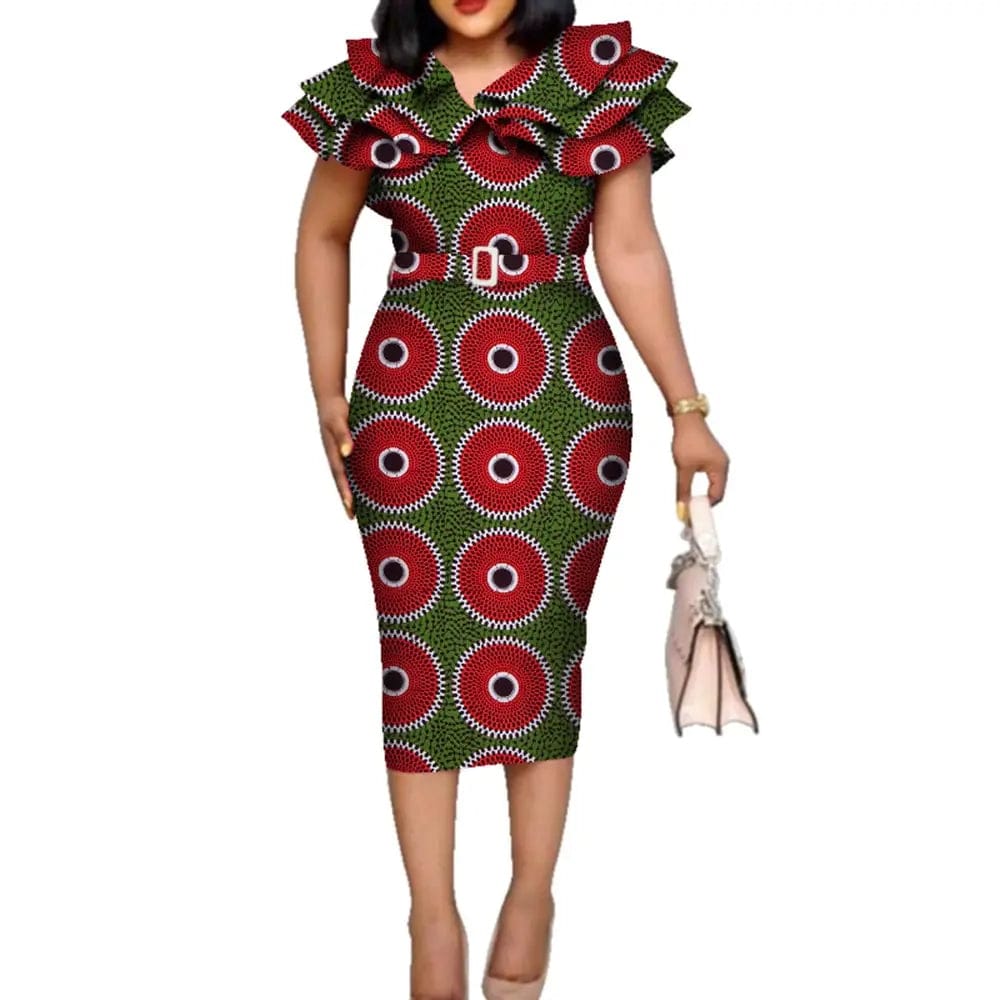 Riche African Ruffles Collar Belt Dresses for Women Dashiki Print Dress Vestidos Women Wedding African Clothing WY5740 - SHOWLU FASHION STORE