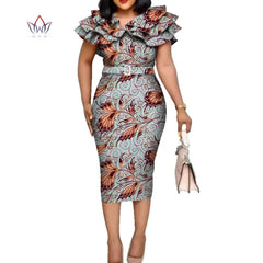 Riche African Ruffles Collar Belt Dresses for Women Dashiki Print Dress Vestidos Women Wedding African Clothing WY5740 - SHOWLU FASHION STORE