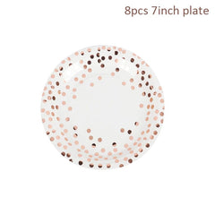 Rose Gold birthday Tableware Paper Towel Cup Plate tablecloth Disposable set Adult Birthday Party Decorations Wedding Tableware - SHOWLU FASHION STORE