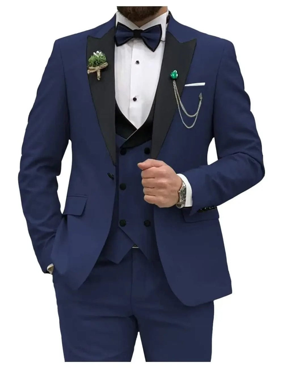 Royal blue Men Suits Slim Fit 3 Piece Double Breasted Suit Men Wedding Prom Party Business(Blazer+Vest+Pants) - SHOWLU FASHION STORE