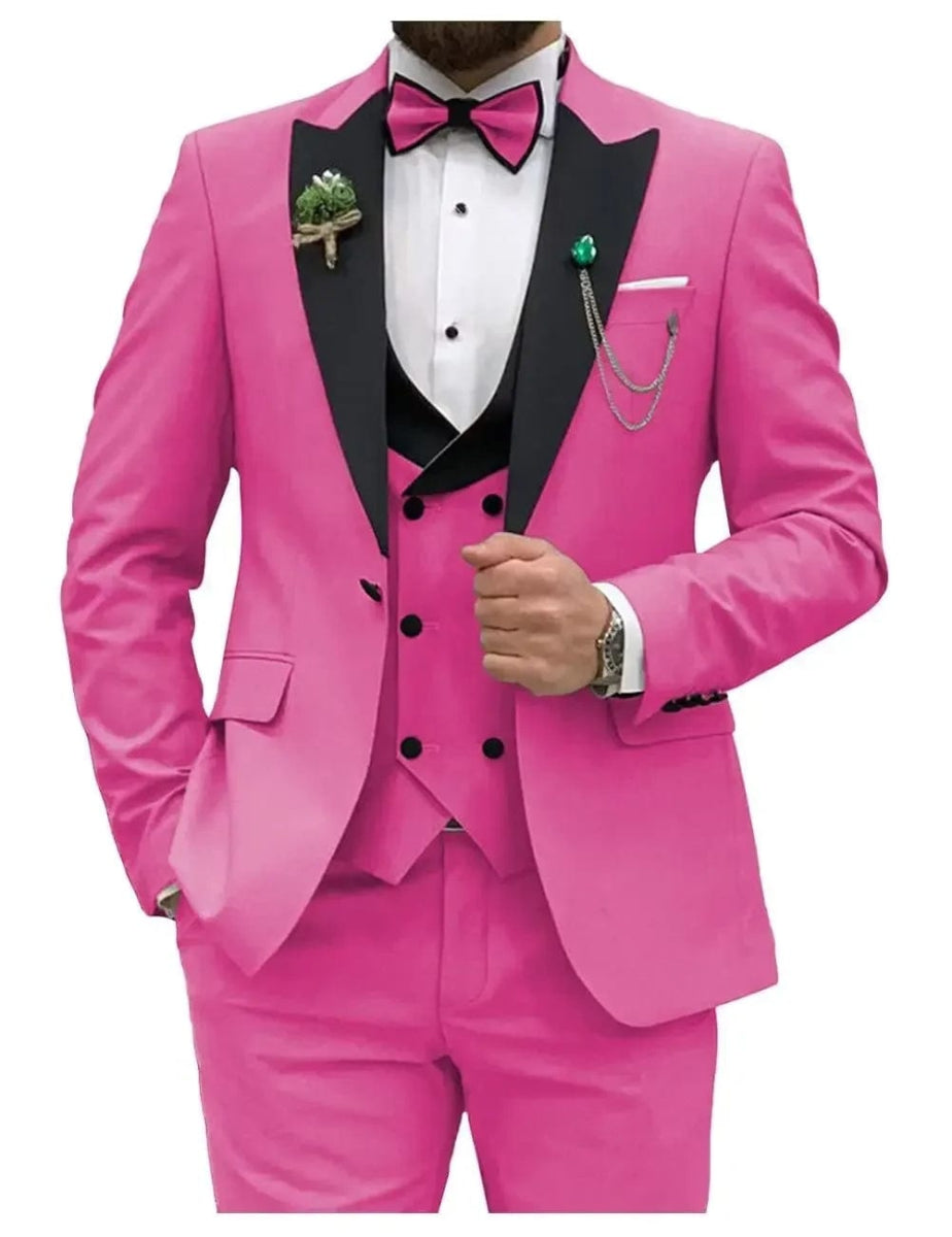 Royal blue Men Suits Slim Fit 3 Piece Double Breasted Suit Men Wedding Prom Party Business(Blazer+Vest+Pants) - SHOWLU FASHION STORE