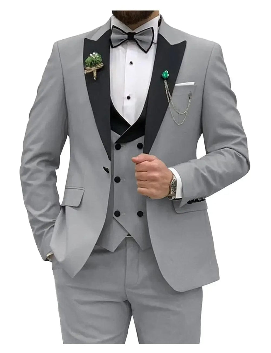 Royal blue Men Suits Slim Fit 3 Piece Double Breasted Suit Men Wedding Prom Party Business(Blazer+Vest+Pants) - SHOWLU FASHION STORE
