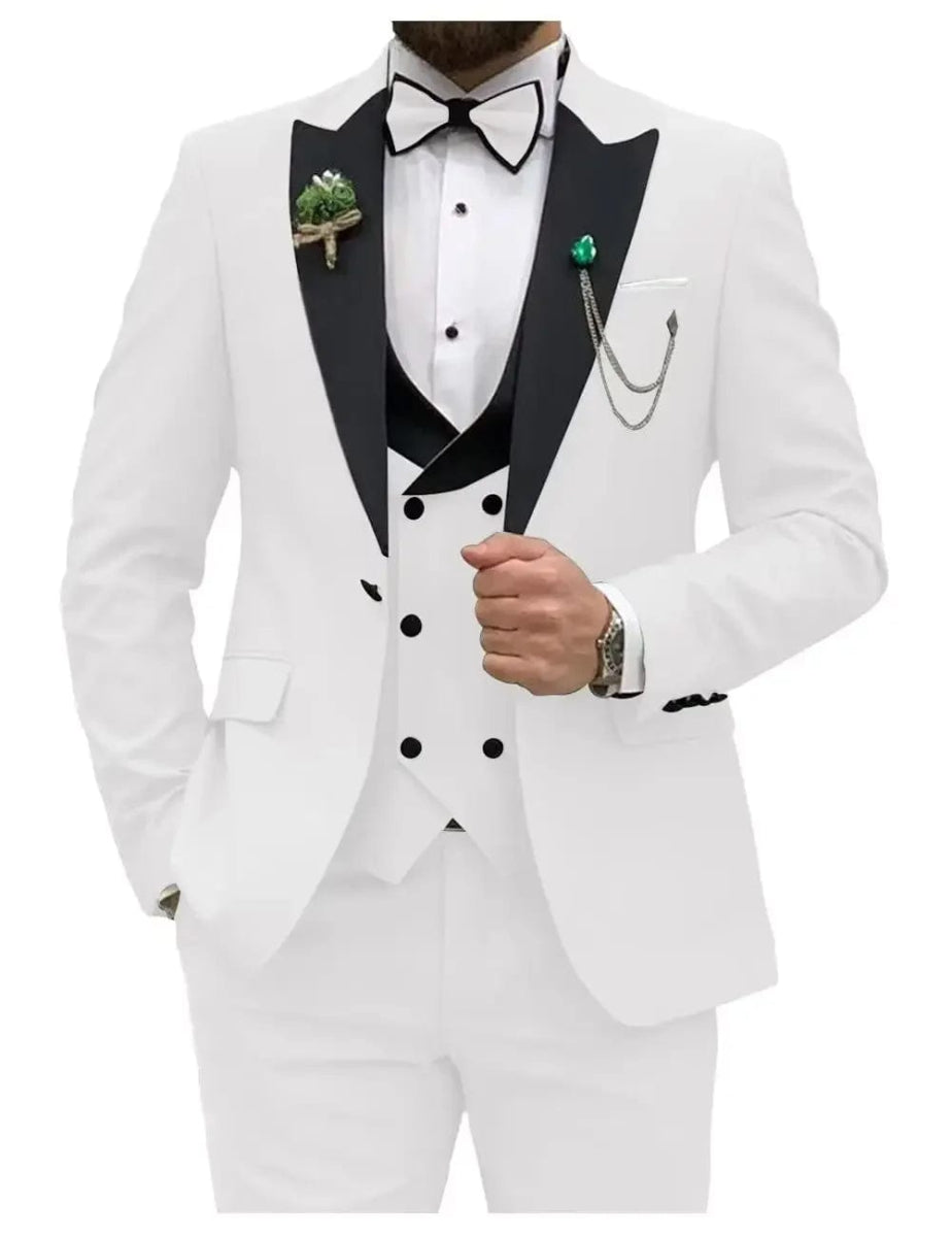 Royal blue Men Suits Slim Fit 3 Piece Double Breasted Suit Men Wedding Prom Party Business(Blazer+Vest+Pants) - SHOWLU FASHION STORE