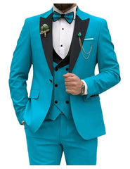 Royal blue Men Suits Slim Fit 3 Piece Double Breasted Suit Men Wedding Prom Party Business(Blazer+Vest+Pants) - SHOWLU FASHION STORE