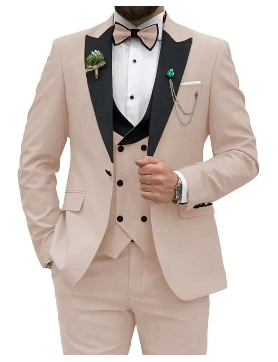 Royal blue Men Suits Slim Fit 3 Piece Double Breasted Suit Men Wedding Prom Party Business(Blazer+Vest+Pants) - SHOWLU FASHION STORE