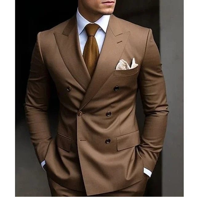 Sage Green Men's Wedding Suits Solid Color 2 Piece Daily Plus Size Double Breasted Six - buttons Formal Business Suits - SHOWLU FASHION STORE