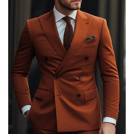 Sage Green Men's Wedding Suits Solid Color 2 Piece Daily Plus Size Double Breasted Six - buttons Formal Business Suits - SHOWLU FASHION STORE