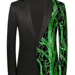 Semi - Formal White Sequin - Adorned Blazer - Men's One - Button Lapel Suit Jacket with Striped Detailing, Long Sleeves, Polyester - Business & Banquets, All - Season - SHOWLU FASHION STORE