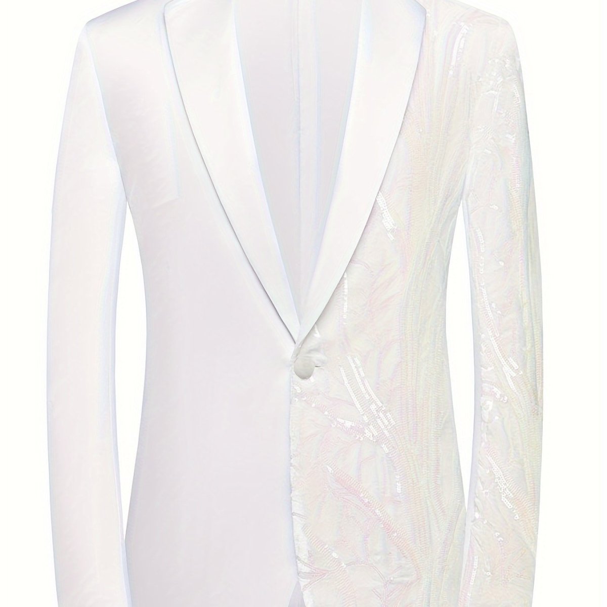 Semi - Formal White Sequin - Adorned Blazer - Men's One - Button Lapel Suit Jacket with Striped Detailing, Long Sleeves, Polyester - Business & Banquets, All - Season - SHOWLU FASHION STORE