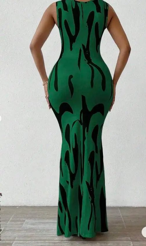 Sexy Bodycon Package hip Party Women's Long Dresses Summer Print Sleeveless Pile Collar Slim Skinny Party Maxi Dress For Women - SHOWLU FASHION STORE