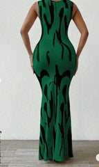 Sexy Bodycon Package hip Party Women's Long Dresses Summer Print Sleeveless Pile Collar Slim Skinny Party Maxi Dress For Women - SHOWLU FASHION STORE