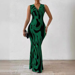 Sexy Bodycon Package hip Party Women's Long Dresses Summer Print Sleeveless Pile Collar Slim Skinny Party Maxi Dress For Women - SHOWLU FASHION STORE