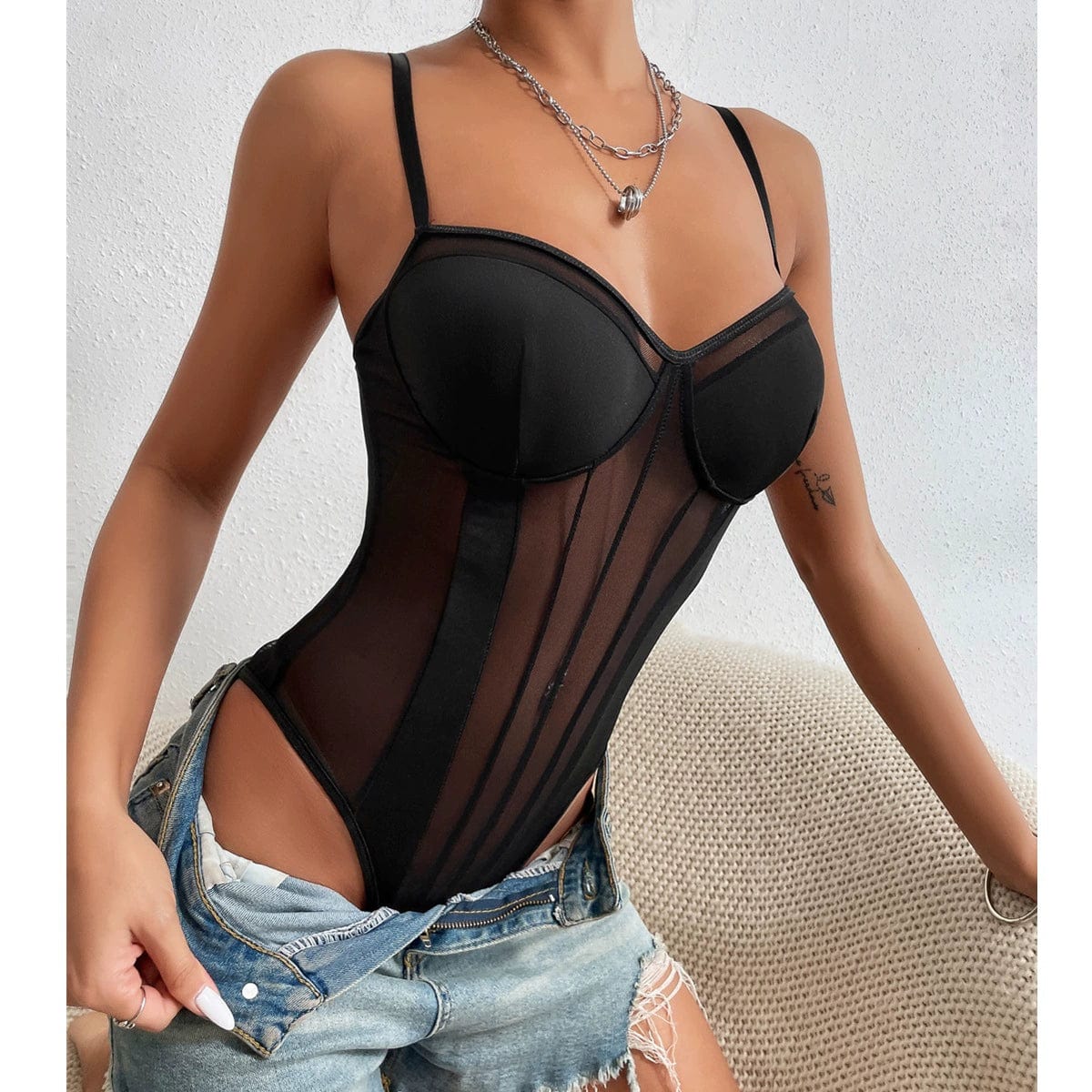 Sexy Fashion Backless Gauzy Lace Jumpsuit - SHOWLU FASHION STORE