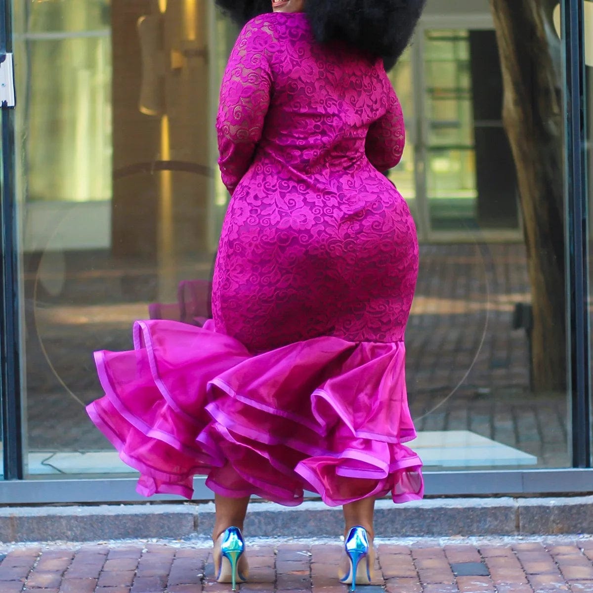 Sexy Pink Lace Party Dress Night Club Bodycon Mermaid Full Sleeve High Waisted Elegant Evening Dinner Vestidos Mujer Dresses Hot - SHOWLU FASHION STORE