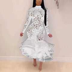 Sexy Pink Lace Party Dress Night Club Bodycon Mermaid Full Sleeve High Waisted Elegant Evening Dinner Vestidos Mujer Dresses Hot - SHOWLU FASHION STORE