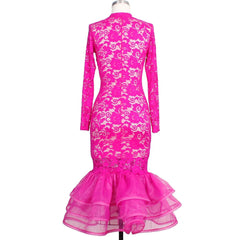 Sexy Pink Lace Party Dress Night Club Bodycon Mermaid Full Sleeve High Waisted Elegant Evening Dinner Vestidos Mujer Dresses Hot - SHOWLU FASHION STORE