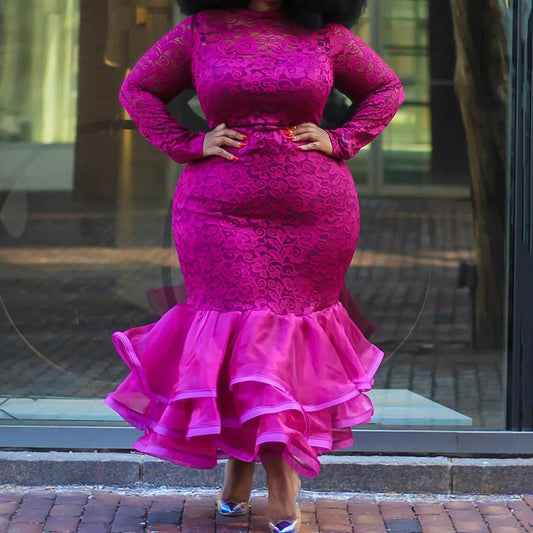Sexy Pink Lace Party Dress Night Club Bodycon Mermaid Full Sleeve High Waisted Elegant Evening Dinner Vestidos Mujer Dresses Hot - SHOWLU FASHION STORE