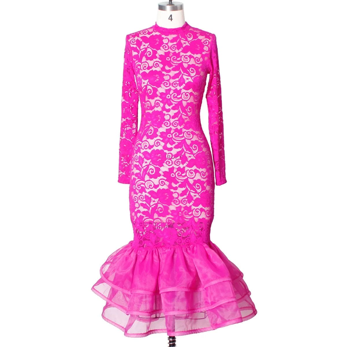 Sexy Pink Lace Party Dress Night Club Bodycon Mermaid Full Sleeve High Waisted Elegant Evening Dinner Vestidos Mujer Dresses Hot - SHOWLU FASHION STORE