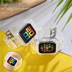 Showlu Fashion Store 0 silicone Strap for Apple Watch 8 Band 45MM 41 42 mm 40 44 38mm Transparent Correa Sport loop wrist Iwatch Series 8 7 6 se 5 4 3