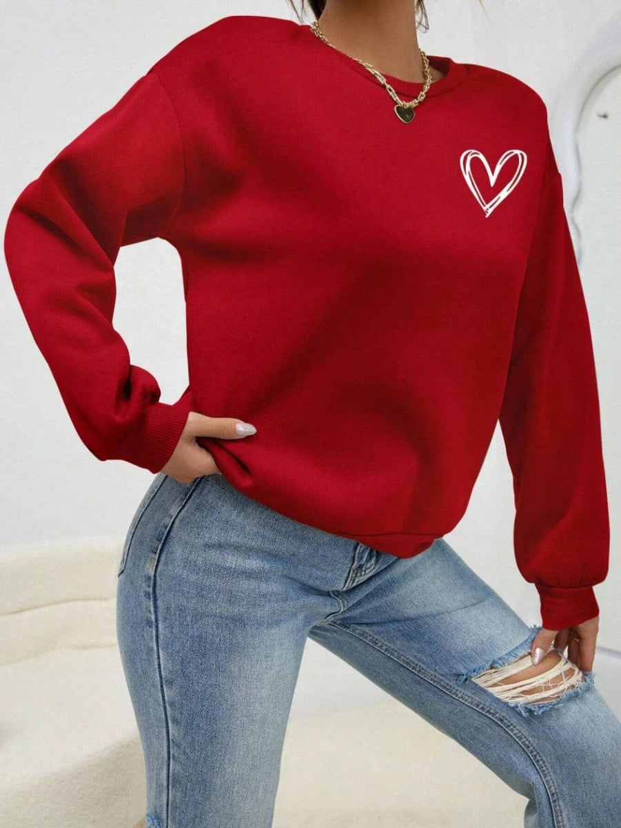 Simple Heart Pattern Printing Sweatshirts For Womens Casual Comfortable Crewneck Hoodies Loose Fleece Warm Sportswear Clothes - SHOWLU FASHION STORE