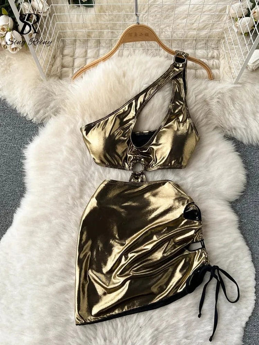 SINGREINY Summer Hollow Out Bodysuit Set - SHOWLU FASHION STORE