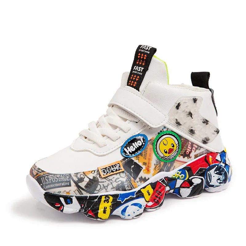 Size 26 - 36 Children Sports Sneakers for Girls Kid Cartoon Graffiti Pattern Casual Shoes Boys Basketball Shoe chaussures de sport - SHOWLU FASHION STORE