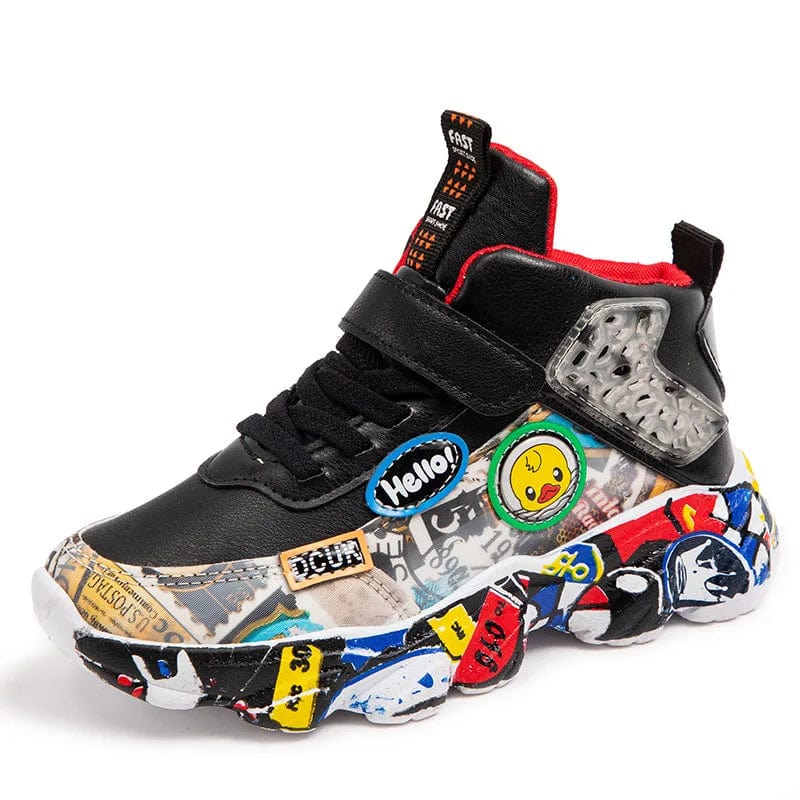 Size 26 - 36 Children Sports Sneakers for Girls Kid Cartoon Graffiti Pattern Casual Shoes Boys Basketball Shoe chaussures de sport - SHOWLU FASHION STORE