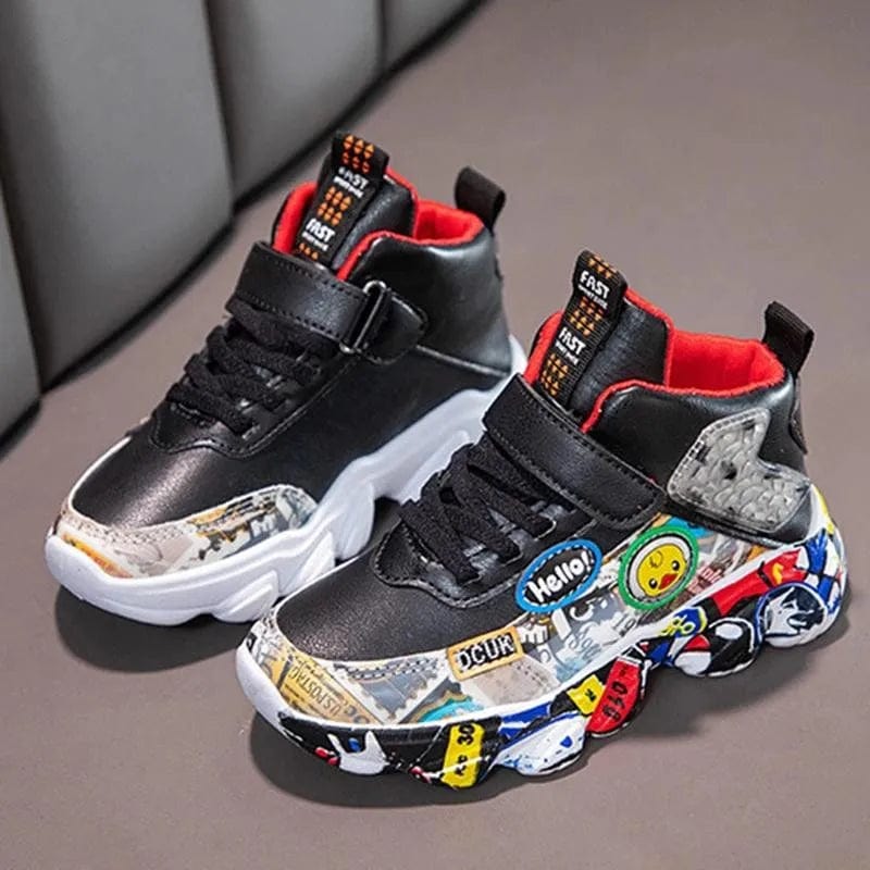 Size 26 - 36 Children Sports Sneakers for Girls Kid Cartoon Graffiti Pattern Casual Shoes Boys Basketball Shoe chaussures de sport - SHOWLU FASHION STORE
