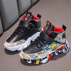 Size 26 - 36 Children Sports Sneakers for Girls Kid Cartoon Graffiti Pattern Casual Shoes Boys Basketball Shoe chaussures de sport - SHOWLU FASHION STORE