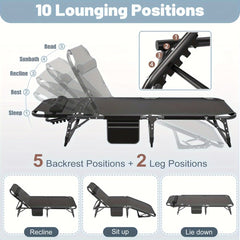 Sleeping Cots for Adults, 5 - Position Folding Chaise Lounge Chairs Outdoor, Portable Folding Bed Cot Lounge Chair for Beach Lawn Camping Pool Sun Tanning - SHOWLU FASHION STORE