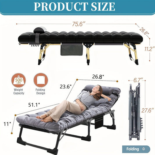 Sleeping Cots for Adults, 5 - Position Folding Chaise Lounge Chairs Outdoor, Portable Folding Bed Cot Lounge Chair for Beach Lawn Camping Pool Sun Tanning - SHOWLU FASHION STORE