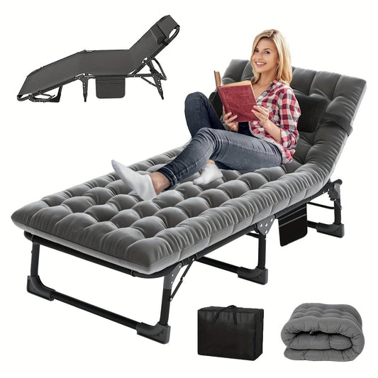 Sleeping Cots for Adults, 5 - Position Folding Chaise Lounge Chairs Outdoor, Portable Folding Bed Cot Lounge Chair for Beach Lawn Camping Pool Sun Tanning - SHOWLU FASHION STORE