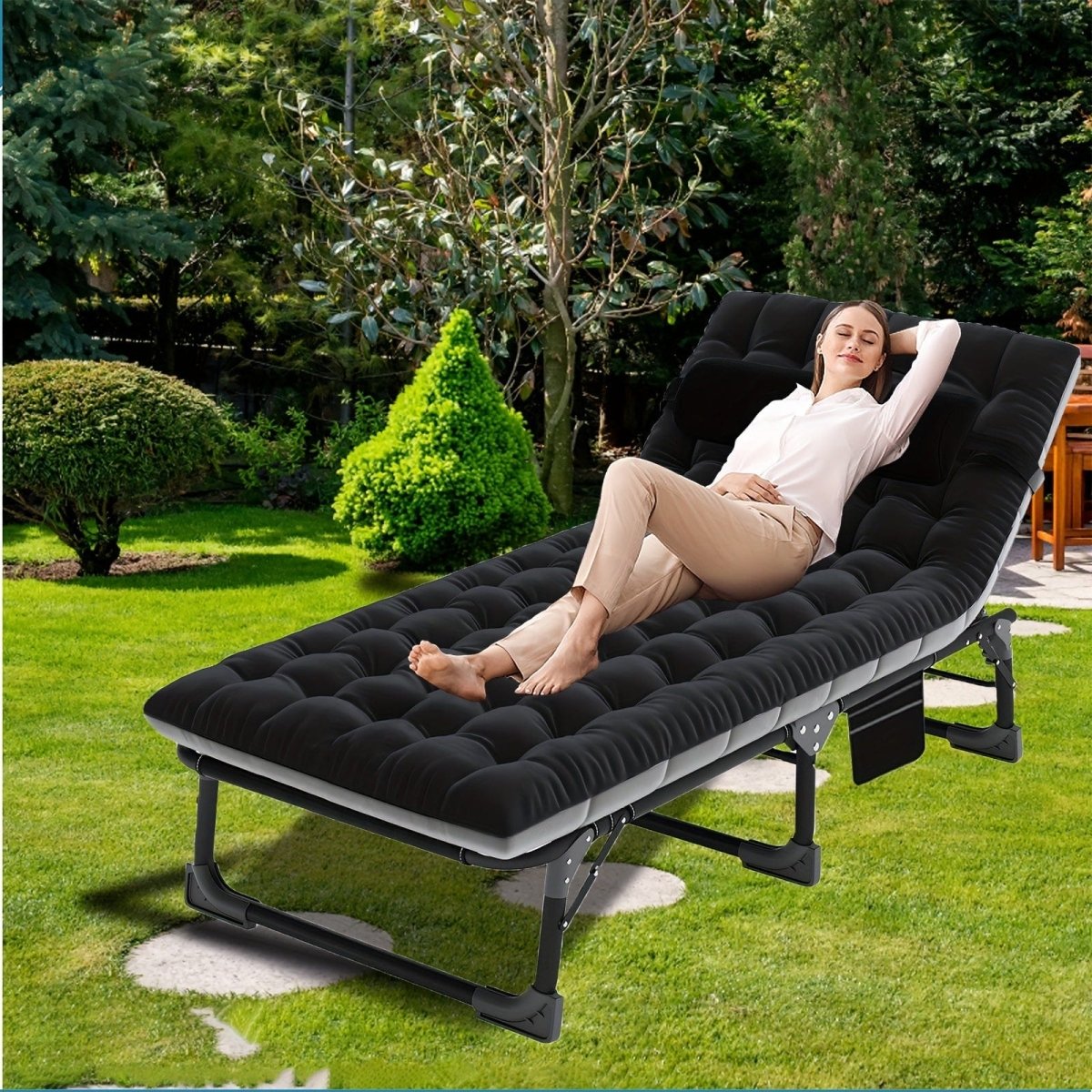 Sleeping Cots for Adults, 5 - Position Folding Chaise Lounge Chairs Outdoor, Portable Folding Bed Cot Lounge Chair for Beach Lawn Camping Pool Sun Tanning - SHOWLU FASHION STORE