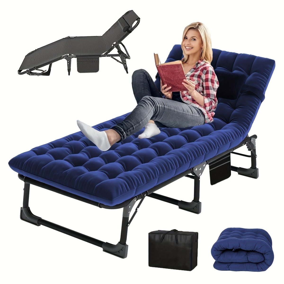 Sleeping Cots for Adults, 5 - Position Folding Chaise Lounge Chairs Outdoor, Portable Folding Bed Cot Lounge Chair for Beach Lawn Camping Pool Sun Tanning - SHOWLU FASHION STORE