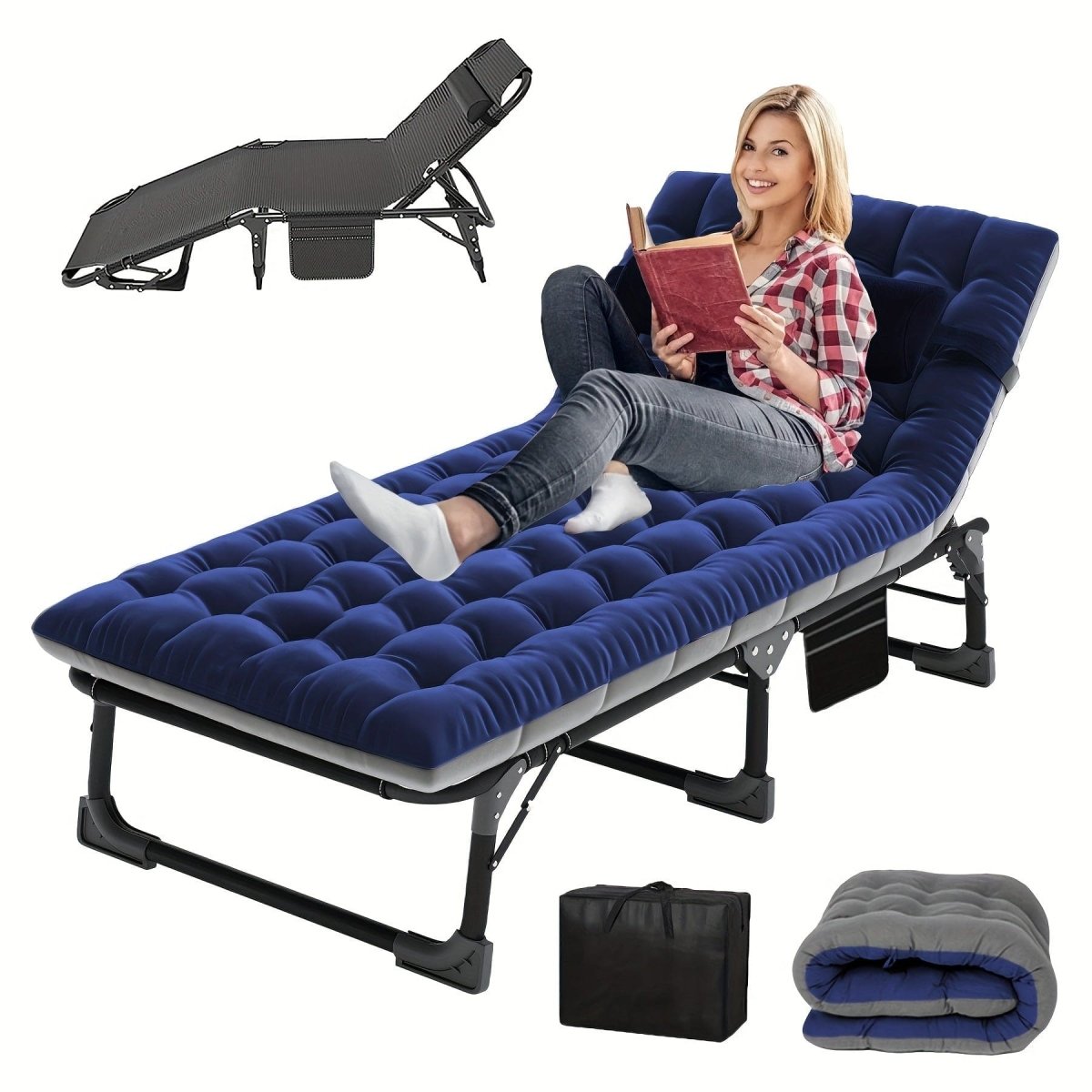 Sleeping Cots for Adults, 5 - Position Folding Chaise Lounge Chairs Outdoor, Portable Folding Bed Cot Lounge Chair for Beach Lawn Camping Pool Sun Tanning - SHOWLU FASHION STORE