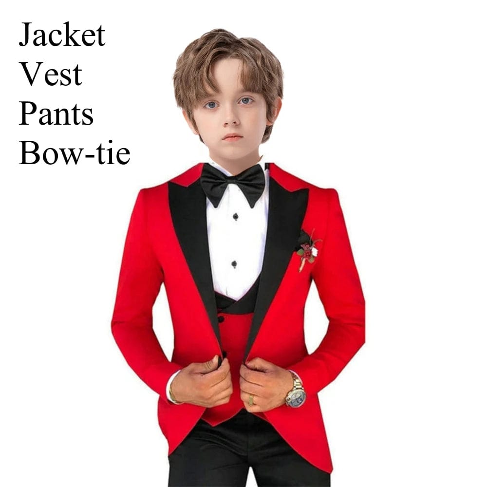 Slim Fit Boy's Suit Set 3 Pieces Tuxedo For Formal Occasion Blazer Vest And Pants Kids Outfit For Wedding Prom School Activities - SHOWLU FASHION STORE