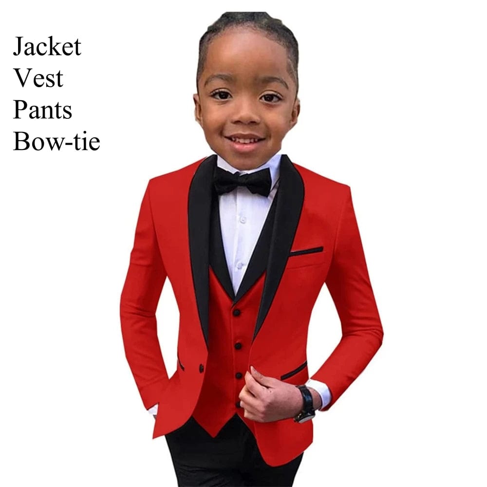 Slim Fit Boy's Suit Set 3 Pieces Tuxedo For Formal Occasion Blazer Vest And Pants Kids Outfit For Wedding Prom School Activities - SHOWLU FASHION STORE