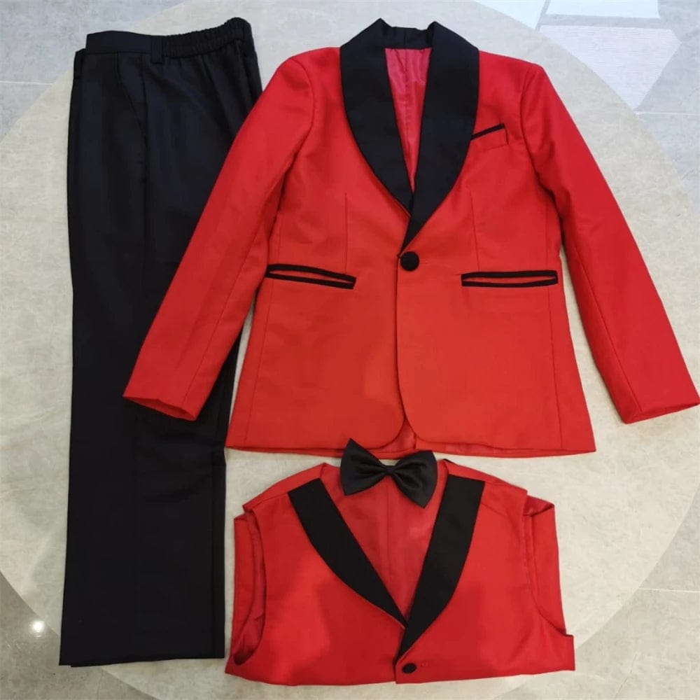 Slim Fit Boy's Suit Set 3 Pieces Tuxedo For Formal Occasion Blazer Vest And Pants Kids Outfit For Wedding Prom School Activities - SHOWLU FASHION STORE