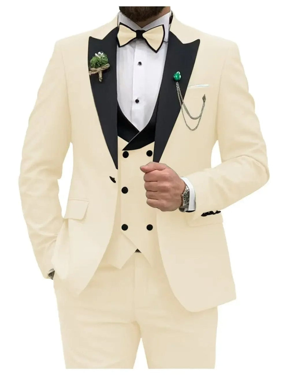 Slim Fit Men Suits Double Breasted Groom Formal Business Male Blazer Set Peak Lapel Party Wedding Tuxedo (Jacket+Vest+Pants) - SHOWLU FASHION STORE