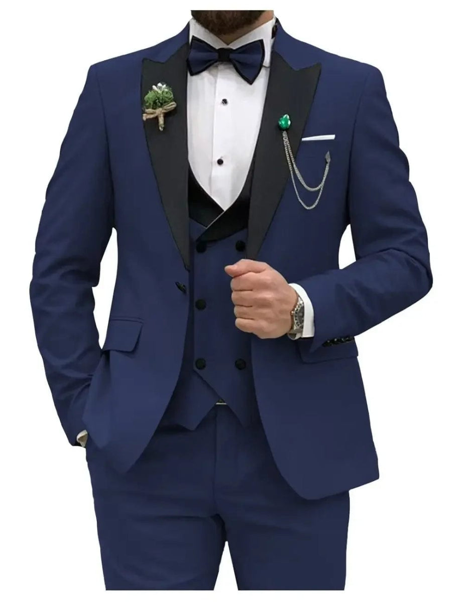Slim Fit Men Suits Double Breasted Groom Formal Business Male Blazer Set Peak Lapel Party Wedding Tuxedo (Jacket+Vest+Pants) - SHOWLU FASHION STORE