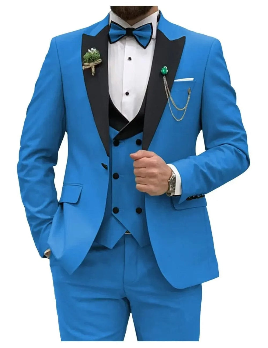 Slim Fit Men Suits Double Breasted Groom Formal Business Male Blazer Set Peak Lapel Party Wedding Tuxedo (Jacket+Vest+Pants) - SHOWLU FASHION STORE