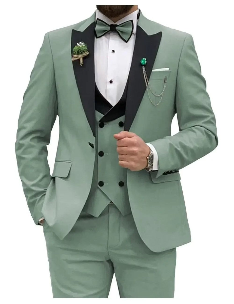 Slim Fit Men Suits Double Breasted Groom Formal Business Male Blazer Set Peak Lapel Party Wedding Tuxedo (Jacket+Vest+Pants) - SHOWLU FASHION STORE