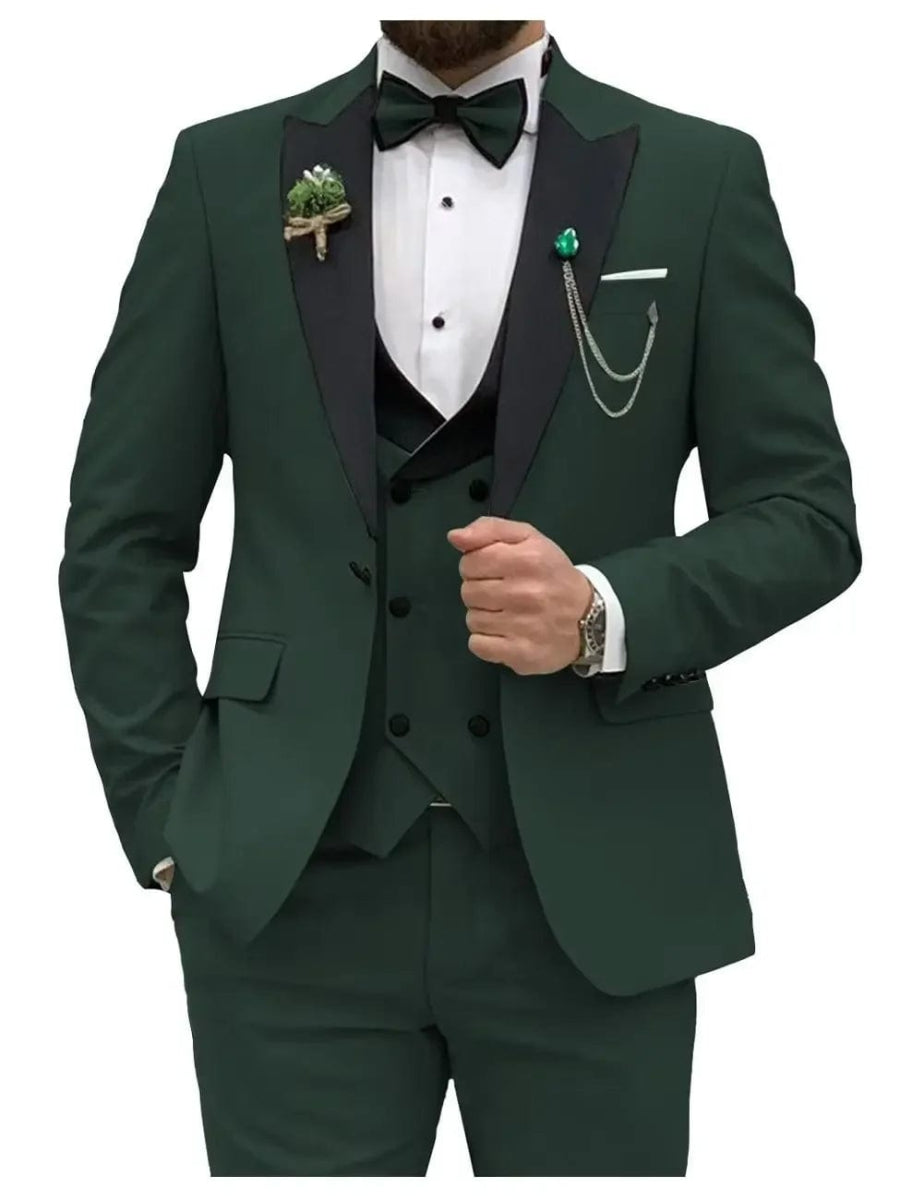 Slim Fit Men Suits Double Breasted Groom Formal Business Male Blazer Set Peak Lapel Party Wedding Tuxedo (Jacket+Vest+Pants) - SHOWLU FASHION STORE