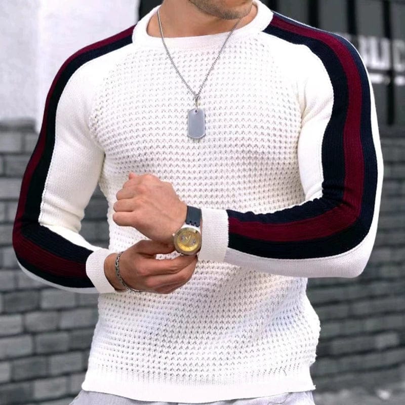 Slim Men's Waffle Long - Sleeve Crew Neck Sweater - SHOWLU FASHION STORE