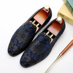 Slip - on Embroider Blue Print Cloth Loafers - SHOWLU FASHION STORE