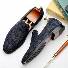 Slip - on Embroider Blue Print Cloth Loafers - SHOWLU FASHION STORE